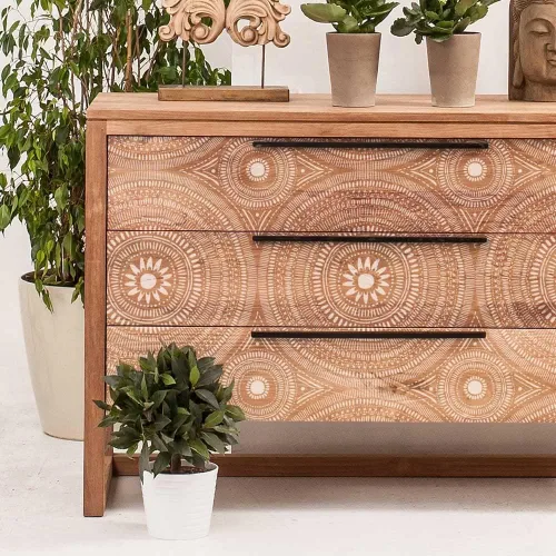 Miniatura 2 de Kona Furniture Stencil - Plantilla bohemia inspirada en textiles tribales africanos, plantillas de muebles fáciles de usar para una actualización