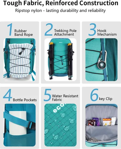 Miniatura 7 de ECOHUB Mochila pequeña de senderismo para hombres y mujeres, mochilas de viaje ligeras de 20 litros, resistentes al agua, para acampar, ciclismo
