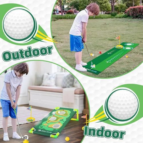 Miniatura 4 de Liberry Conjunto de golf para niños de 3, 4, 5, 6 años, para niños y niñas, juego de palos de golf retráctiles para niños pequeños con alfombrilla
