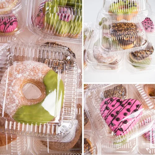 Miniatura 6 de 100 unidades de 5 x 5 pulgadas Clamshell bandeja para llevar recipientes de plástico con bisagras para alimentos, caja de comida desechable