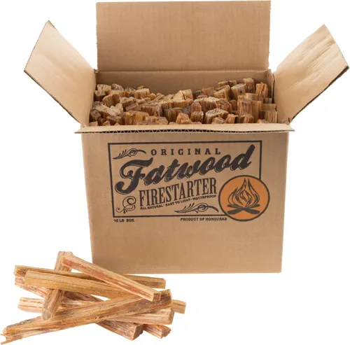 Fatwood - Palos de inicio de fuego, caja de 10 libras, para interiores o exteriores, 100% naturales, iniciadores de fuego de pino para fogatas,