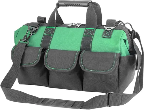 Miniatura 12 de Bolsa de herramientas morada de 16 pulgadas para mujer, correa de hombro ajustable con pies antideslizantes, 14 bolsillos funcionales, caja
