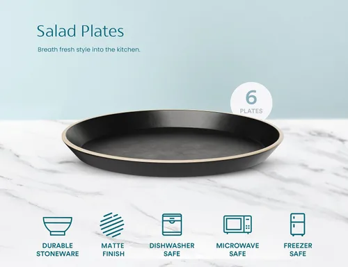 Miniatura 3 de KooK Platos de ensalada, platos redondos de cerámica para aperitivos y postres, aptos para lavavajillas y microondas, gres, borde alto, 8.5