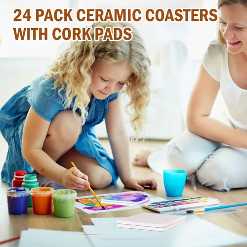 Miniatura 2 de 24 piezas de azulejos de cerámica para manualidades, posavasos de cerámica para manualidades, azulejos de cerámica blanco sin esmaltar para pintar