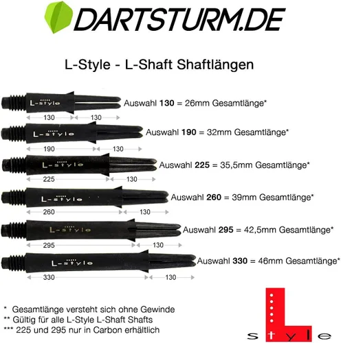Miniatura 2 de LSTYLE Cañas de dardos en L de carbono – Silenciosas (giran) – Negro transparente 330 (largo)