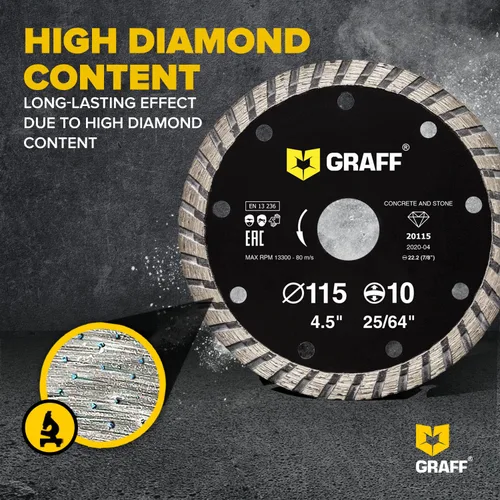 Miniatura 3 de (Paquete de 3, 4 ½ pulgadas) Hoja de Diamante GRAFF para Amoladora Angular - Rueda de Corte de Diamante para Cortar Piedra, Mármol, Granito