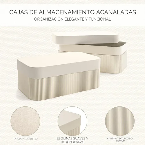 Miniatura 5 de Cajas de almacenamiento decorativas con tapas: juego de 2 hermosos cubos organizadores de cartón acanalado para la decoración de estanterías de tu