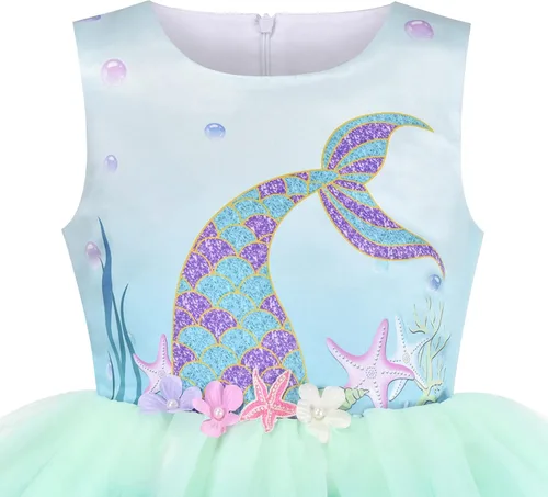 Miniatura 3 de Sunny Fashion Vestido de princesa con volados para niñas, con estampado de torta de cumpleaños