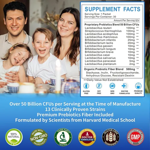 Miniatura 2 de Probióticos para mujeres, hombres y niños, prebióticos y probióticos en polvo para la salud intestinal digestiva e inmunológica, apoyan el sistema