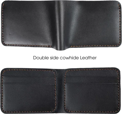 Miniatura 2 de HATA Black Cowhide Full Grain Leather Bifold Wallet For Men With RFID Blocking Minimalist Front Pocket Security Passcase And Durable Extra Capacity