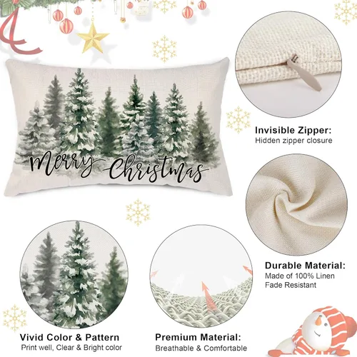 Miniatura 4 de Fundas de almohada de árboles de Navidad de 12 x 20 pulgadas, funda de almohada lumbar verde para decoración de Navidad, acuarela, funda de almohada