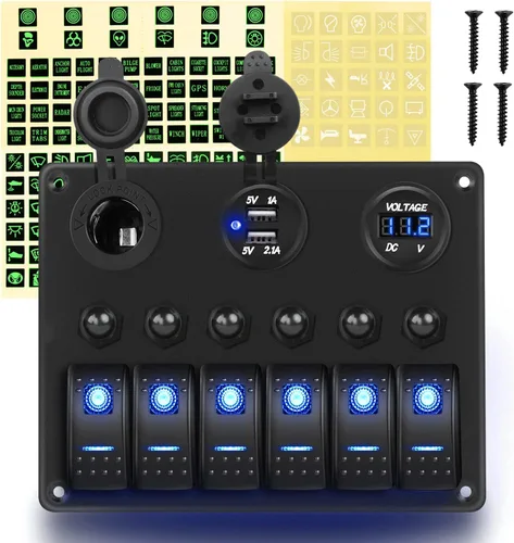 Miniatura 13 de GOOACC Panel de interruptor basculante de 3 bandas con cargador USB y encendedor de puros, interruptor de palanca de 12 V 24 V, interruptor Azul