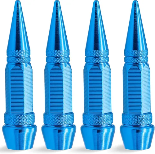 Miniatura 17 de 4 piezas de tapas de válvula de rueda con estilo púas, cubiertas universales de válvula de rueda de aleación de aluminio a prueba de polvo