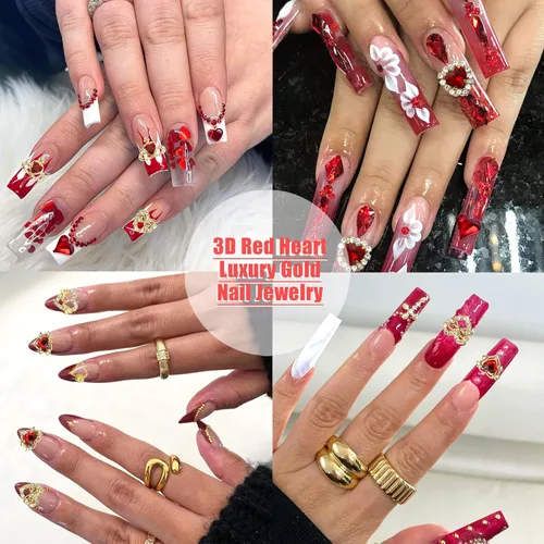 Miniatura 7 de RODAKY 40 dijes de uñas de corazón de cristal rojo, gemas de uñas para el día de San Valentín para uñas, arte de lujo, accesorios de decoración