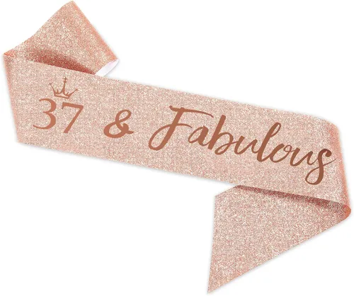 Miniatura 4 de BRT Bearingshui Banda y tiara de cumpleaños número 37 para mujer, corona de banda de cumpleaños de oro rosa 37 y fabulosa banda y tiara para mujer