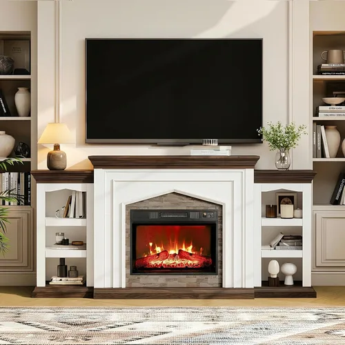 Miniatura 9 de LGHM - Soporte de TV para chimenea de 80", para televisores de hasta 90 pulgadas, chimenea eléctrica con repisa, centro de entretenimiento