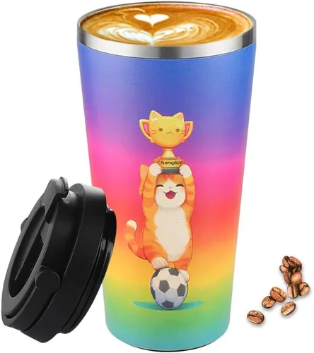 Miniatura 11 de Funkrin Taza de café aislada con revestimiento de cerámica, taza de café helado de 16 onzas con tapa abatible y asa, taza de viaje a prueba de fugas