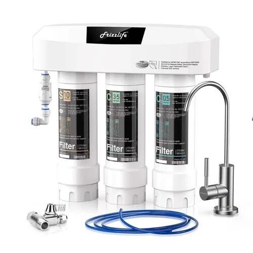 Frizzlife Sistema de filtro de agua para debajo del fregadero, certificado NSF/ANSI 53 y 42 y 372, filtración de agua de 8 capas de 0.5 micrones que