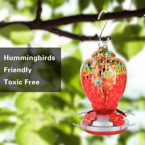Miniatura 4 de WOSIBO Comedero para colibríes para exteriores, patio, grande, 32 onzas, comedero para colibríes de vidrio soplado a mano colorido con foso