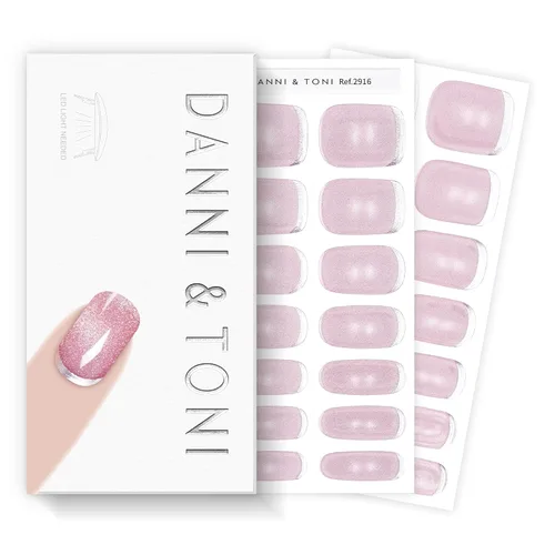Miniatura 16 de DANNI & TONI Tiras de uñas de gel semicuradas, color rosa champán, ojos de gato, 28 calcomanías de regalo para mujer Aqua Ripple