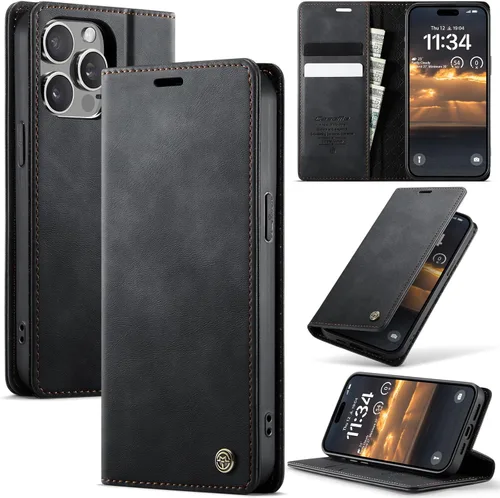 Miniatura 54 de Funda tipo cartera para iPhone 13 de piel tipo cartera con tarjetero y función atril, cierre magnético, bloqueo RFID, TPU a prueba de golpes