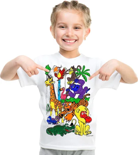 Miniatura 7 de Splat Planet Colorea en animales del zoológico, camiseta Jungle Safari con 10 bolígrafos mágicos lavables no tóxicos y lavables, Blanco