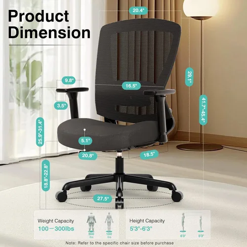 Miniatura 6 de ELABEST T96C Silla Ergonómica de Oficina en Casa, Silla de Escritorio de Malla para Computadora con Reposabrazos 4D, Soporte Lumbar Ajustable, Silla