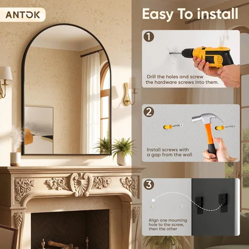 Miniatura 8 de Antok Espejo de baño arqueado, espejo de pared de 20 x 30 pulgadas, espejos de tocador para sobre el fregadero, espejos de baño con marco