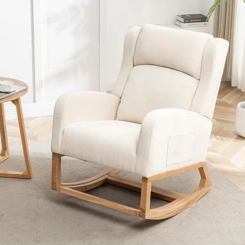 Miniatura 8 de HCHAIRH Mecedora para guardería, mecedoras de enfermería para mamá guardería, cómodo sillón mecedor con respaldo de alas con reposapiés y bolsillo
