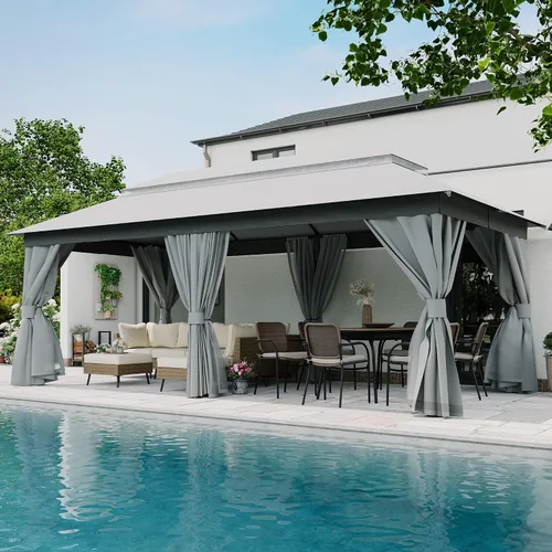Miniatura 25 de LAUSAINT HOME 8'x8' Outdoor Gazebo, Metal Frame Heavy Duty Patio Canopy Tent Shelter with Double Roofs, Mosquito Nettings and Privacy Screens for
