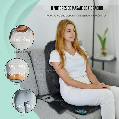 Miniatura 2 de Snailax Masajeador de espalda de vibración con calor, masajeador de asiento con 8 motores vibratorios y 5 modos, cojín masajeador de silla, Negro