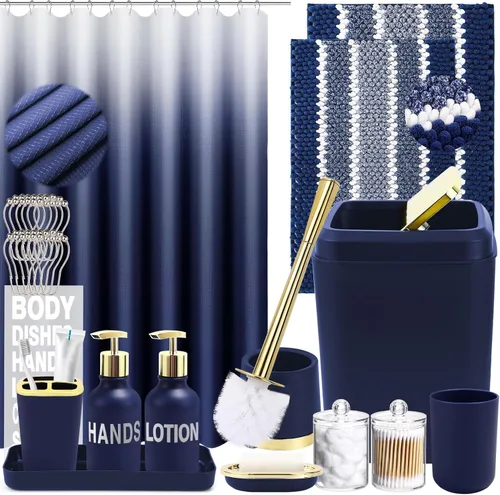 Miniatura 14 de XLHOMO Juego de accesorios de baño negro y dorado - 10 piezas de baño con papelera, dispensador de jabón, jabonera, soporte para cepillo de dientes
