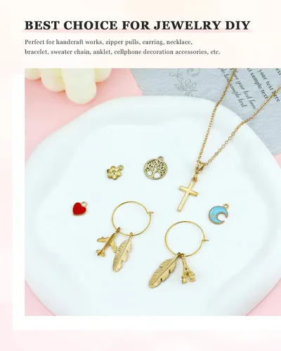 Miniatura 5 de JIALEEY 110 dijes esmaltados chapados en oro surtidos para hacer joyas, collares, pulseras, suministros de manualidades, Zinc, Aleación.
