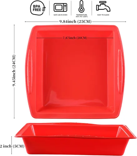Miniatura 2 de Paquete de 2 moldes cuadrados de silicona para brownies, 8 x 8 pulgadas, para brownies, pasteles, pan, pastel y lasaña, sin BPA, resistente al