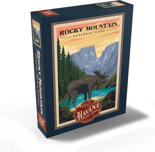 Miniatura 2 de MyPuzzle Rocky Mountain National Park - Alce en el amanecer rocoso, póster de viaje vintage, rompecabezas de 100 piezas para adultos