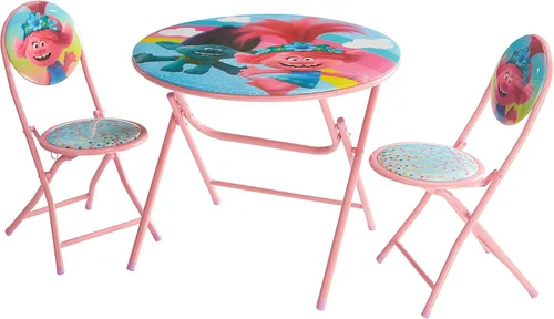DreamWorks Trolls - Juego de mesa redonda plegable de 3 piezas y sillas a partir de 3 años