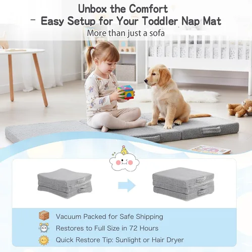 Miniatura 9 de Tiita Colchón de suelo plegable para niños, futón de felpa o tapete de suelo con bolsa de almacenamiento, tapete para siesta de piso para niños