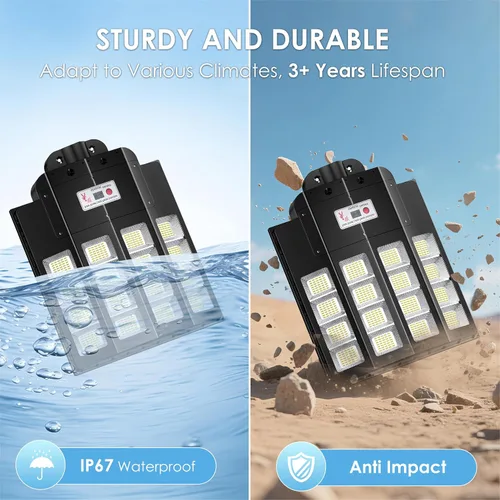 Miniatura 6 de 1200W Luces solares de calle al aire libre impermeables, luz solar de gran angular alimentada del anochecer al amanecer, control remoto y sensor