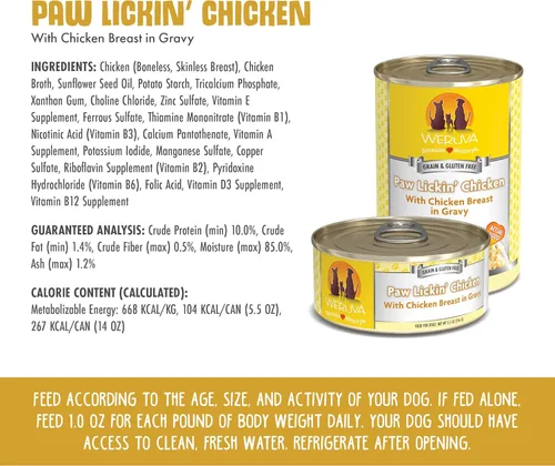 Miniatura 4 de Weruva Comida Clásica para Perros, Paw Lickin' Chicken con Pechuga de Pollo en Salsa, Lata de 14oz (Paquete de 12)