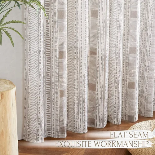 Miniatura 7 de NICETOWN Cortinas bohemias de lino transparente para sala de estar, cortinas semitransparentes de granja con patrón de rayas bohemias, cortinas Gris