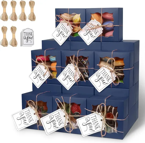 Miniatura 10 de KPOSIYA 60 cajas de panadería negras con ventana, cajas individuales de 4 x 4 x 2.5 pulgadas, caja de regalo de papel kraft negro para pasteles