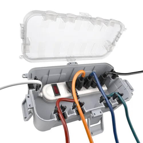 Miniatura 16 de Flemoon Caja eléctrica mediana para exteriores (11.5 x 5.2 x 4 pulgadas), cubierta de cable de extensión impermeable IP54 con 6 puertos de entrada