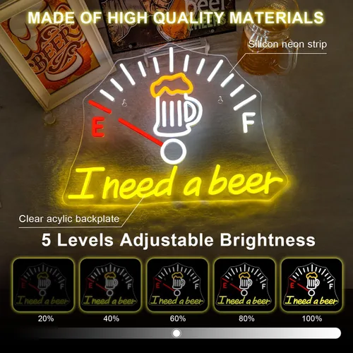 Miniatura 5 de Letrero de neón con texto en inglés "I Need a Beer" ("Necesito una cerveza") con barra de luz LED de neón para decoración de pared para Pub Man Cave