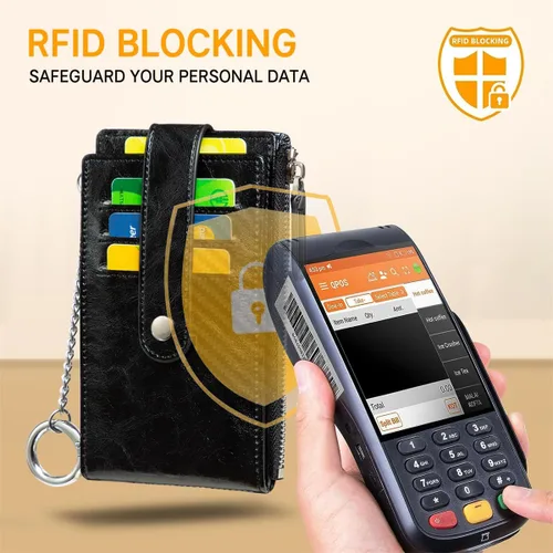 Miniatura 3 de Huztencor Tarjetero de crédito para mujer, cartera pequeña RFID para mujer, delgada, funda para tarjetas con cremallera múltiple con llavero