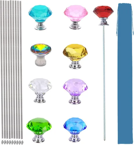 Paquete de 9 varitas de acero inoxidable con cuentas para jardín de hadas (13 pulgadas, 9 colores mezclados de diamantes)