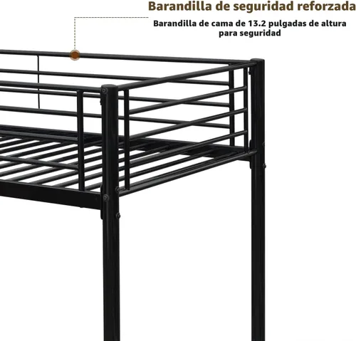 Miniatura 5 de Bonnlo Litera individual sobre individual para niños, adolescentes y adultos, cama resistente de 2 pisos con escalera plana y barandilla de 13