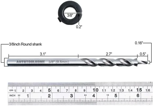 Miniatura 4 de Broca de 3/8" con cuello de tope de profundidad, 6.5 pulgadas de longitud, paso de giro de repuesto para agujero de bolsillo manual Jig Master System