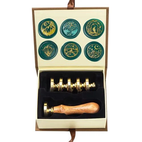 Miniatura 33 de Juego de sellos de cera de animales con 7 cabezas de latón extraíbles y 1 mango de madera, sello de cera retro para gatos, pájaros, mariposa, abeja