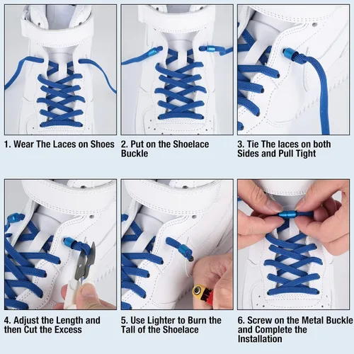 Miniatura 4 de Cordones para zapatos sin ataduras para niños y adultos, 6 pares de cordones elásticos para zapatos planos con hebilla de metal