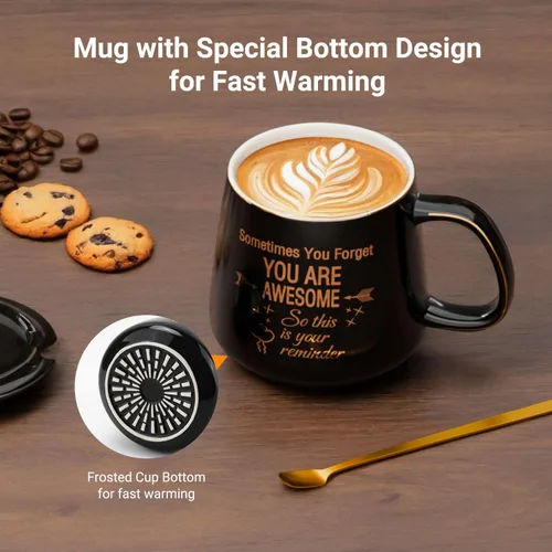 Miniatura 7 de Juego de Taza de Café Calentador y Eres Increíble, Calentador de Tazas Eléctrico para Escritorio, Calentador de Bebidas con 4 Ajustes